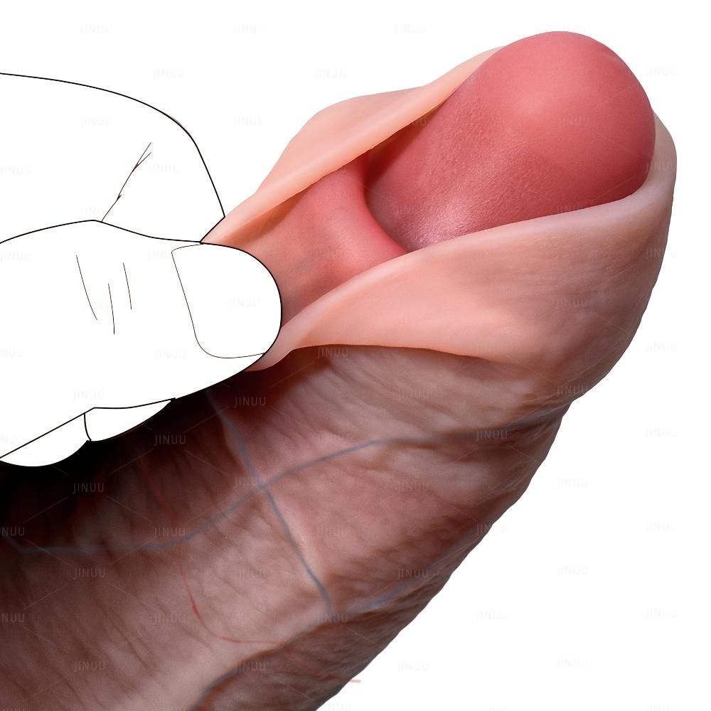 Realistic Uncut Foreskin Dildo, Extra Large Soft Platinum Silicone Penis with Movable Foreskin Design, Lifelike Texture, Discreet Shipping Adult Toy