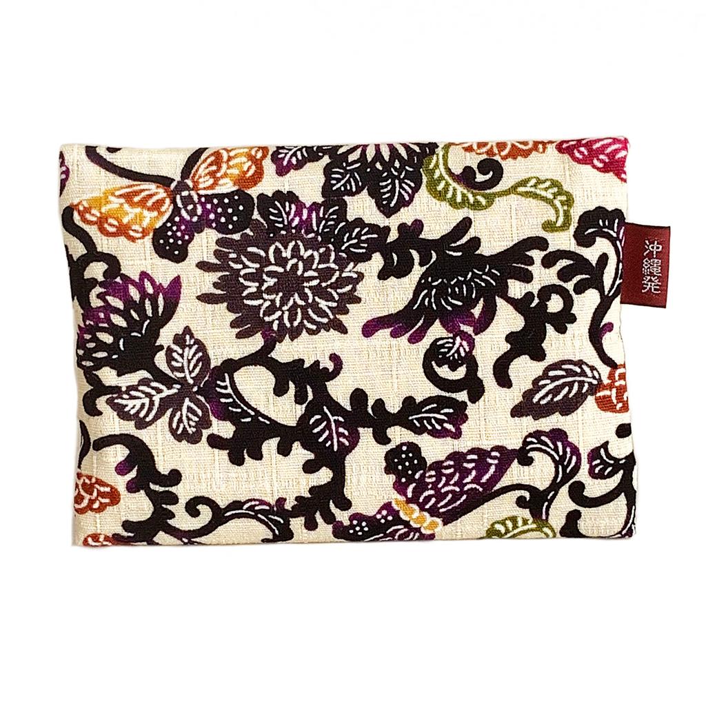 Kubagasaya Ryukyu Bingata Pocket Tissue Case Cover Okinawa Souvenir Bingata Pocket Tissue Case Cream Miscellaneous Goods