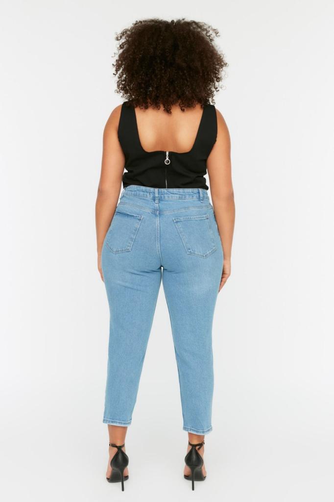 Women's Style Plus Size Light Blue Ripped Detailed High Waist Skinny Jeans