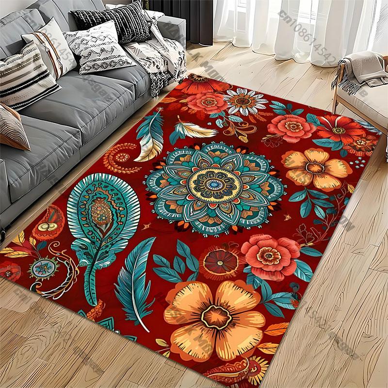 Vibrant Floral and Mandala Design Carpet Yoga Living Room Room Decor Children's Crawling Mat Doormat Area Rug Games Mat