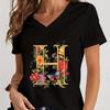 Women Tshirts AZ 26 Alphabet Flower Vintage Design Premium Tshirt Vintage Butterfly Flower 26 English Alphabet Summer Tshirt