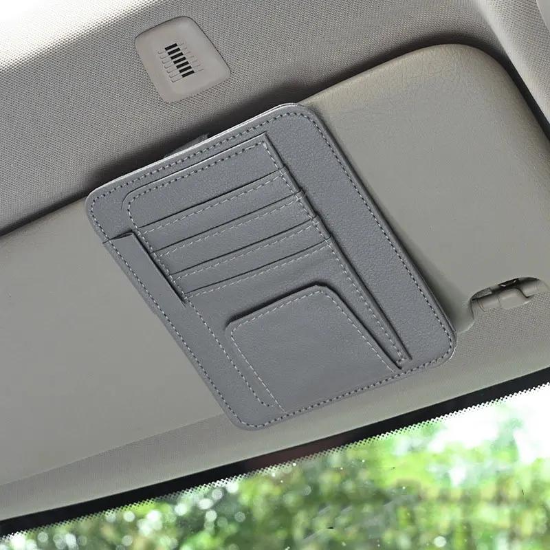 Car Sun Visor Storage Supplies Sorting Clip Bill Bank Card ID Card Glasses Change Pen Storage Bag Leather Universal Accessories