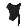 Summer new Korean version fashion design sense fungus edge slanted shoulder short-sleeved T-shirt women's slim irregular strap top