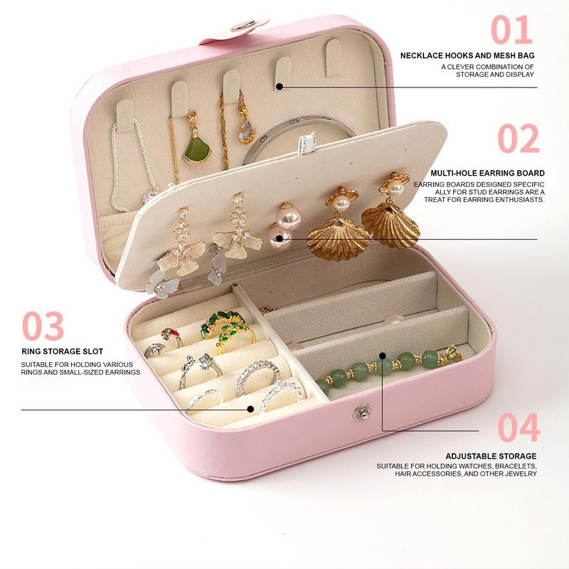 Tragbare Schmuckschatulle mit mehreren Fächern und Samtfutter - Reisefreundlicher rosa Schmuckorganizer für Accessoires
