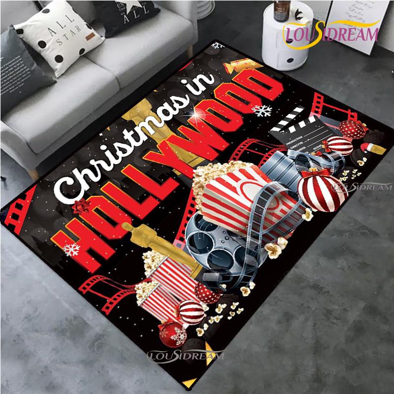 Movie Night Clapboard Area Rug Home Theater Film Art Rugs Cinema Carpet Non-Slip Home Decoration for Bedroom Living Playing Room