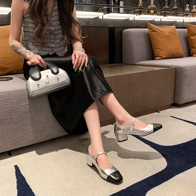 Fashion Women's Shoes 2024 Brand Buckle Strap Women's High Heels Fashion Color Matching Dress Pumps Women New Square Toe Heels Women