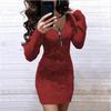 New V-Neck Zipper Cable Knit Sweater Dress In Solid Color