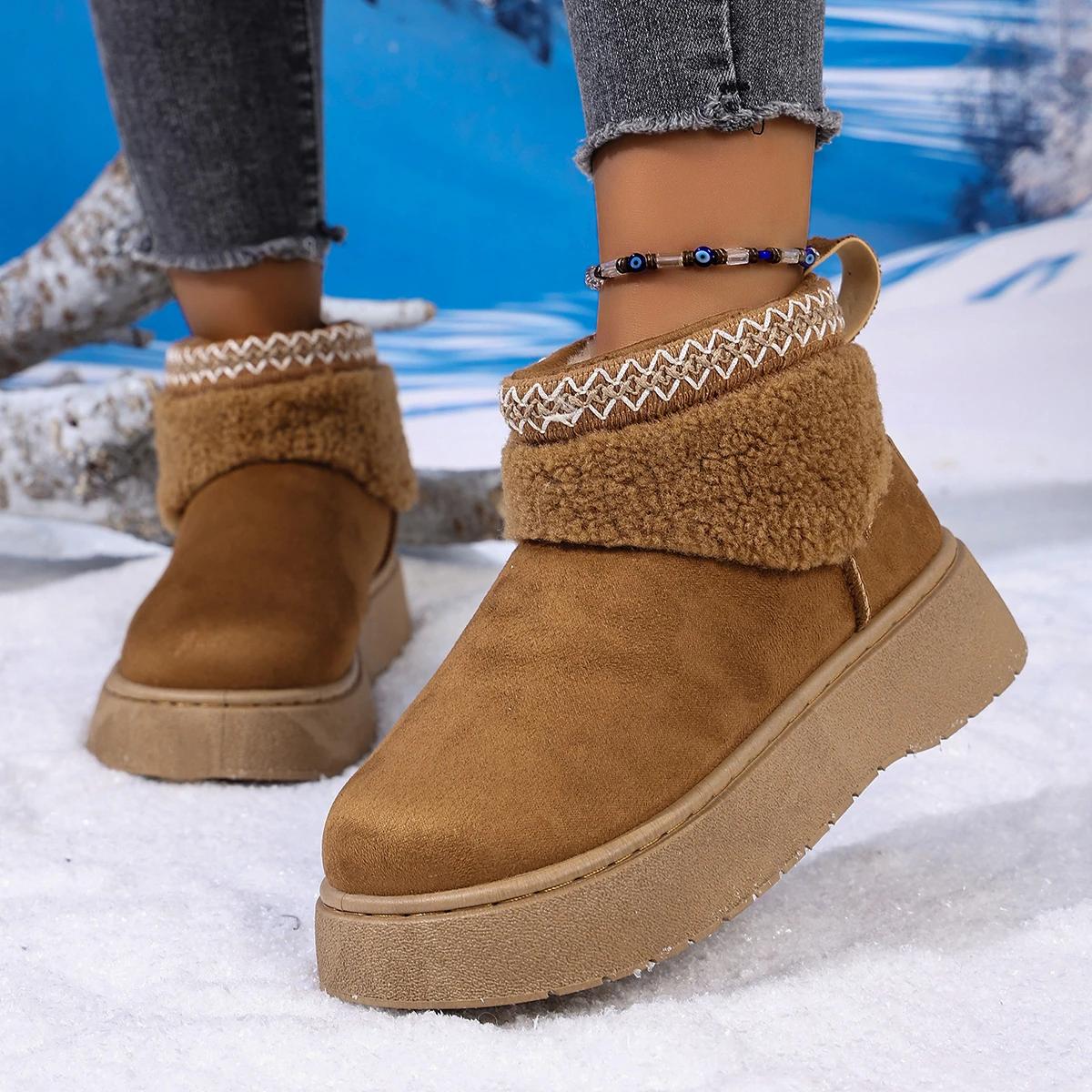 

Large thick soled snow boots for women in winter 2026, new style with added fleece and super warm cotton shoes for women 36 коричневый