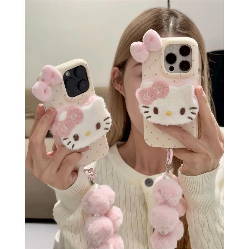 Portachiavi a forma di bambola KT Peluche Adatto per Custodia Telefono Cellulare Apple 15 iPhone16promax 14 Motivo in Pelle 13 Morbido 12