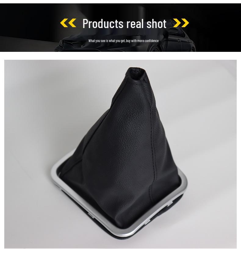 Black Leather Gear Shift Knob Cover with Silver Trim for Lifan 520 Cars