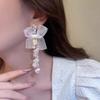 Exquisite Rhinestone Tassel Bow Earrings - Silver Mesh Needle Studs with Fairy Design