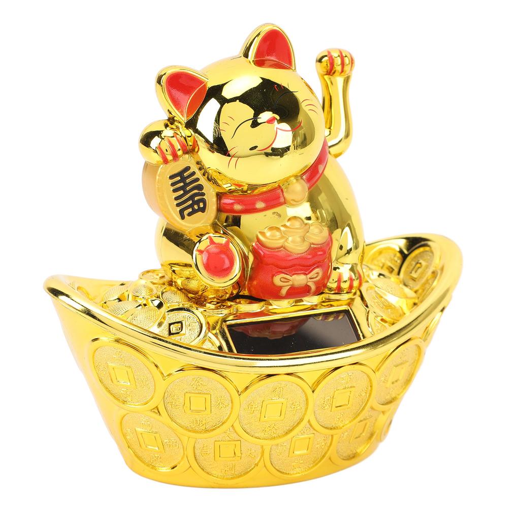 Lingotto Gatto Fortunato Che Saluta a Energia Solare Gatto Portafortuna Che Saluta Adorabile Ornamento di Gatto Accogliente in Plastica