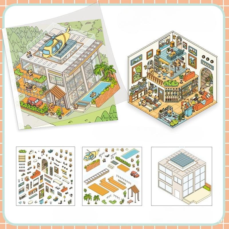 Cartoon Miniature Scene 3D Stickers Retro DIY  PET Landscape Stickers Decompression Korean Stationery Scrapbooking Posters