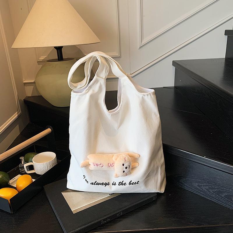 Canvas Bag Women's Large-capacity New Versatile Shoulder Make-up Bag Casual College Student Class Tote Bag