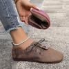 Große Damenschuhe Retro-Stil Flachsohlige Lässige Allround-Damen-Single-Schuhe Niedrig geschnittene Schnürung vorne Erbsenschuhe