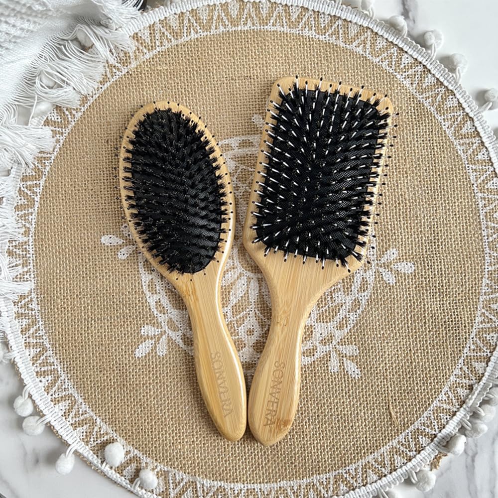 Phyxiul Natural Pig Bristle Wooden Scalp Massage Hair Quality Beauty Scalp Easy Ergonomic Hairbrush Comb, Comb, Improvement, Care, Care, Grip,