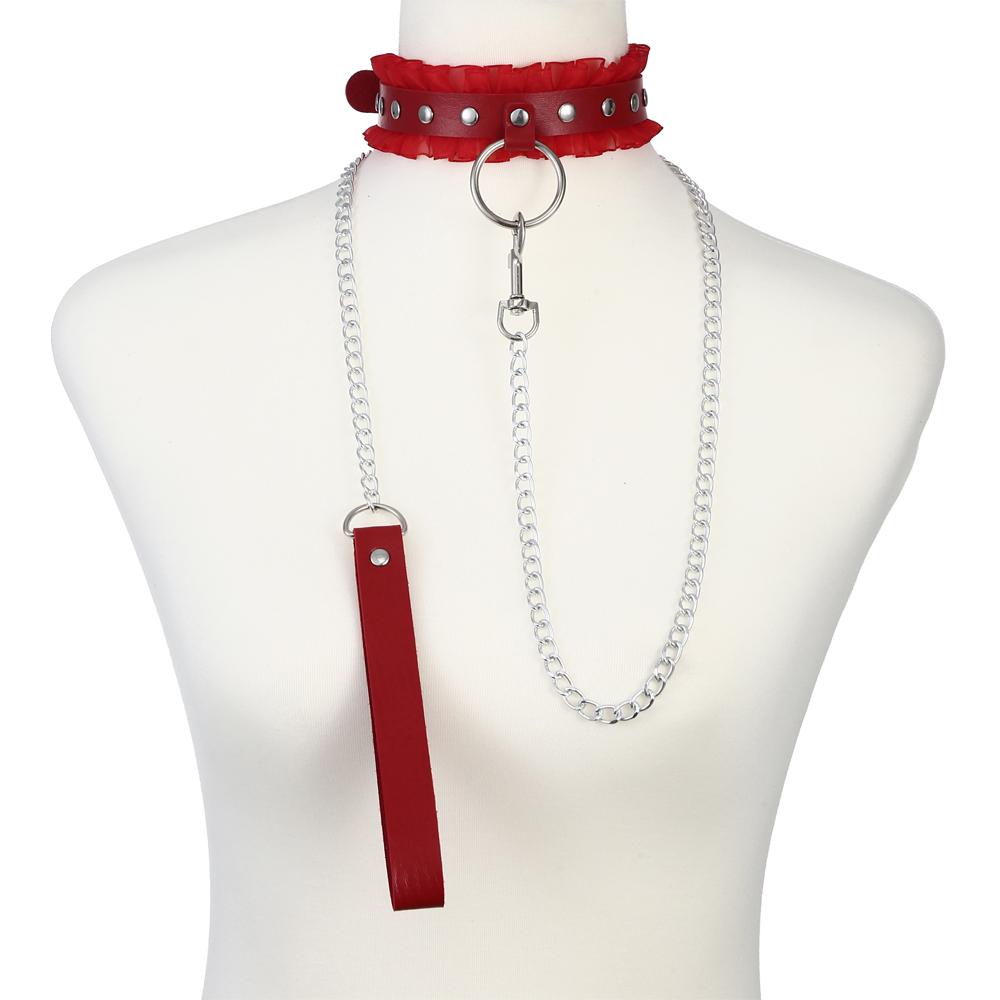 Chain Leash Choker Collar for Women Alt Fashion Leather Chocker Sexy Costume Jewelry Halloween Cosplay Accessories