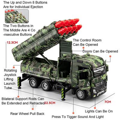 1:32 Missile Rocket Launcher Drone Launch Model Car Toy Metal Diecast Sound Light Military Vehicles Toys Models Boys Gifts