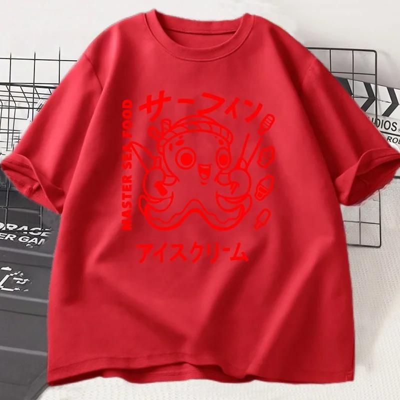 Japanese Octopus Graphic Print T Shirt Funny Y2k Vintage T-shirt for Women Soft Short Sleeve Unisex Casual Tops Women Clothing