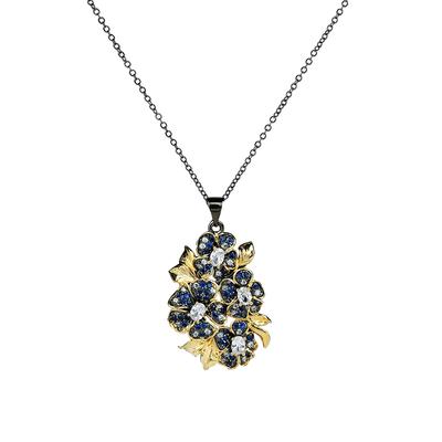 Exquisite Necklace for Women's Blue Zircon Inlaid Pendant Flower Shape Clavicle Chain Party Women's Sweater Chain Black Gold Jewelry