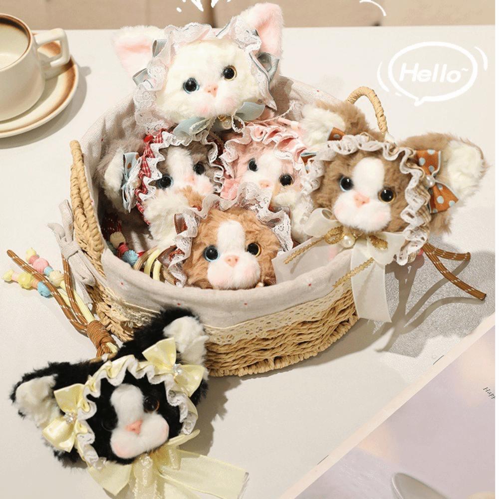 Bow Decor Cat Keychain Vintage Bag Charm Romantic Plush Doll  Key Decoration