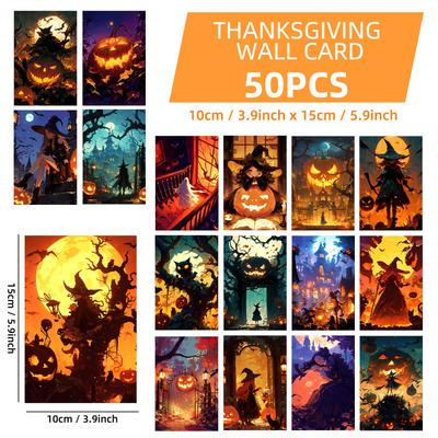 50 Halloween-Themen Kürbisse, Hexen-Wandkarten, Hintergrunddekoration, Feiertags-Geschenkkarten für Kinder