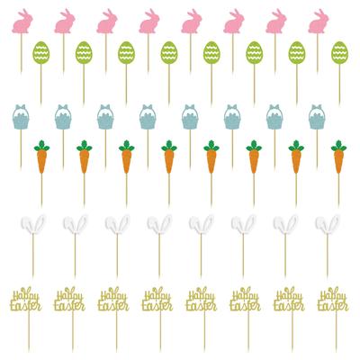 48Pcs Glitter Easter Cake Toppers Decoration for Easter Rabbit Theme Birthday Wedding Easter Party Cupcake Supplies