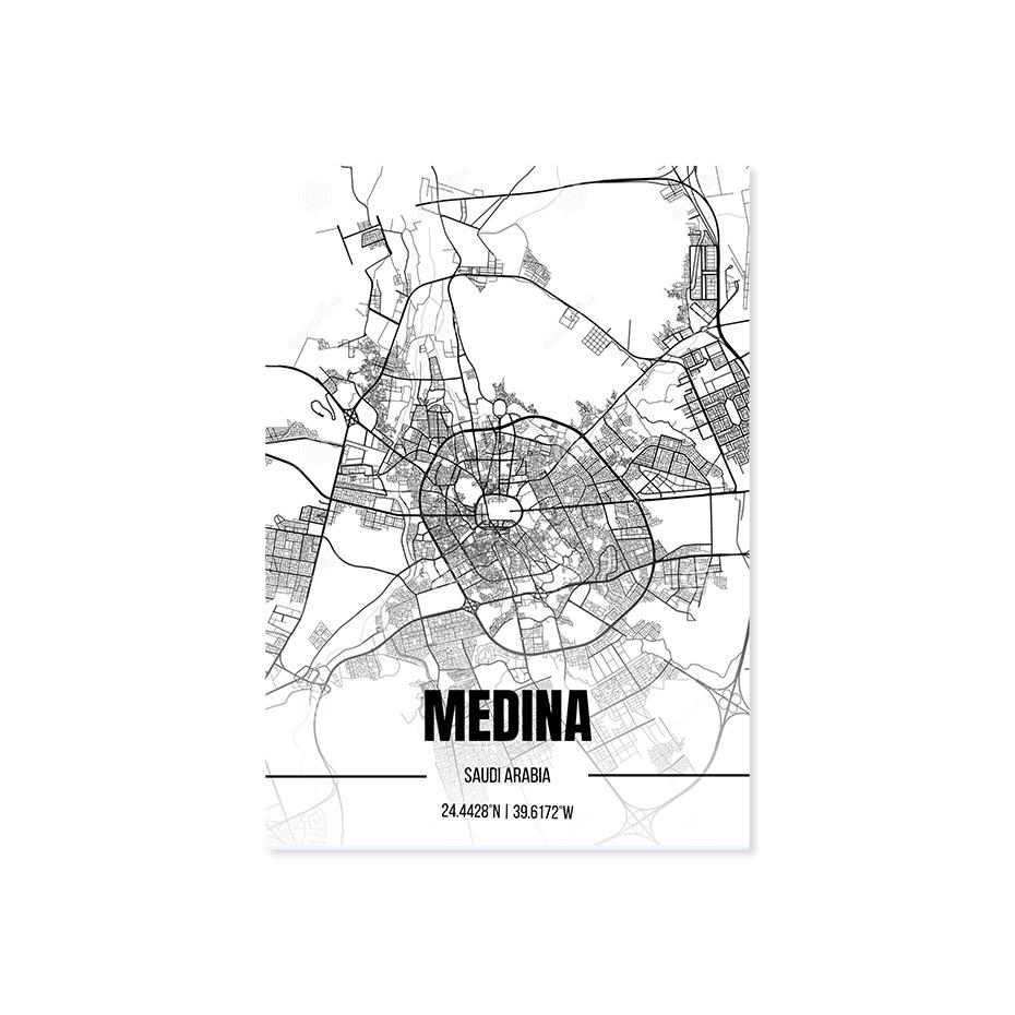 Islamic Medina Masjid Al-Nabawi Map Architecture Modern Poster Ramadan Muslim Wall Art Canvas Painting Print Home Decor