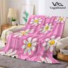 Pink Daisy Outline Print Flannel Blanket Warm Soft Halloween Christmas Decorative Couch Warm Cozy All-Season Gift