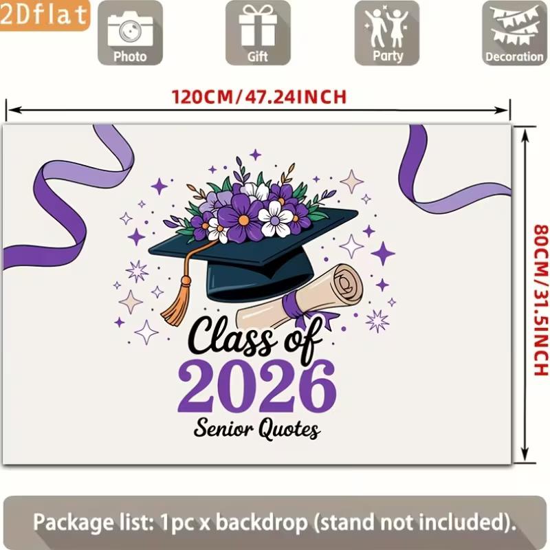 2D Graduation Photography Backdrop Class of 2026 with Purple Floral Cap Background