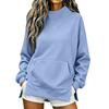 Women's High Neck Side Slit Sweatshirt Lightweight Loose Fit Long Sleeve Pullover for Fall