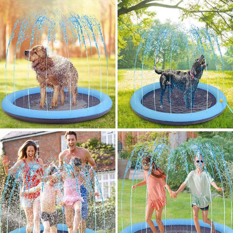 Piscina de Verão para Animais de Estimação Inflável Almofada de Sprinkler de Água Brinquedo de Fonte Interativa ao Ar Livre para Cães