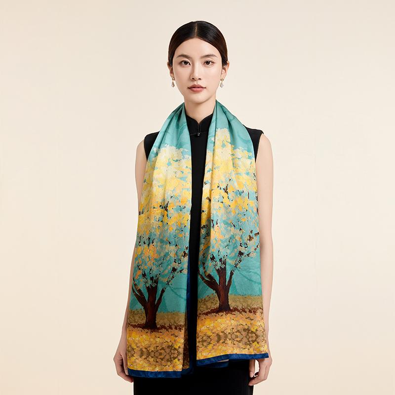 100% Real Silk Long Scarf Women Print Hangzhou Fashion Handkerchief Pure Silk Neckscarves Luxury Bufandas Silk Shawl