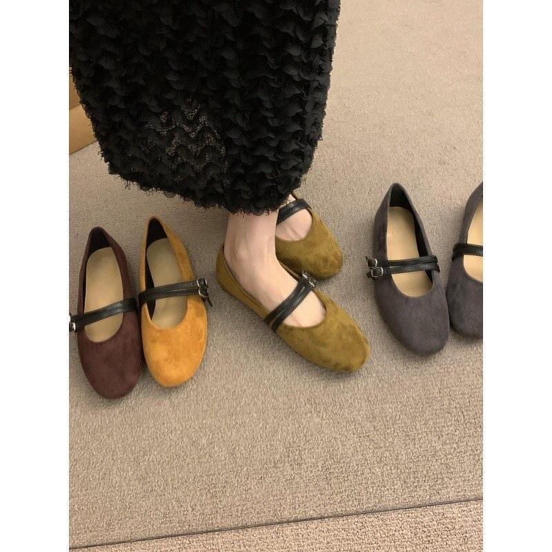 French One-word with Flat Mary Jane Shoes, Spring and Autumn 2025, Korean New Version, Shallow Mouth Small Fragrant Wind, Shallow Mouth Single Shoes
