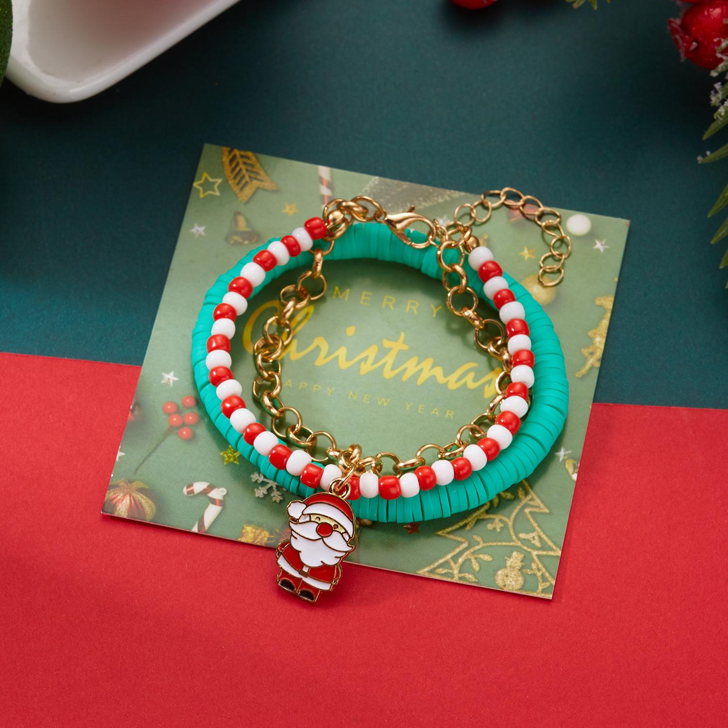 

New Snowflake & Christmas Tree Beaded Bracelet - Festive Polymer Clay Jewelry синій