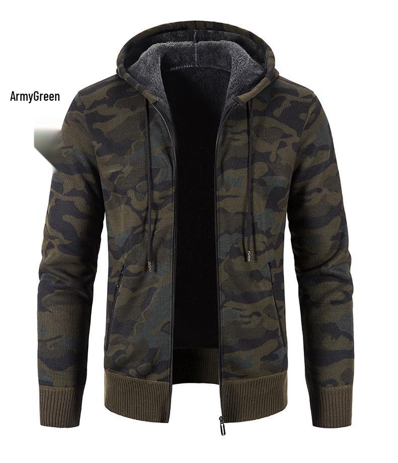 Men's 2021 Camouflage Plus Size Velvet Sweater Cardigan Slim Fit Hooded Jacket