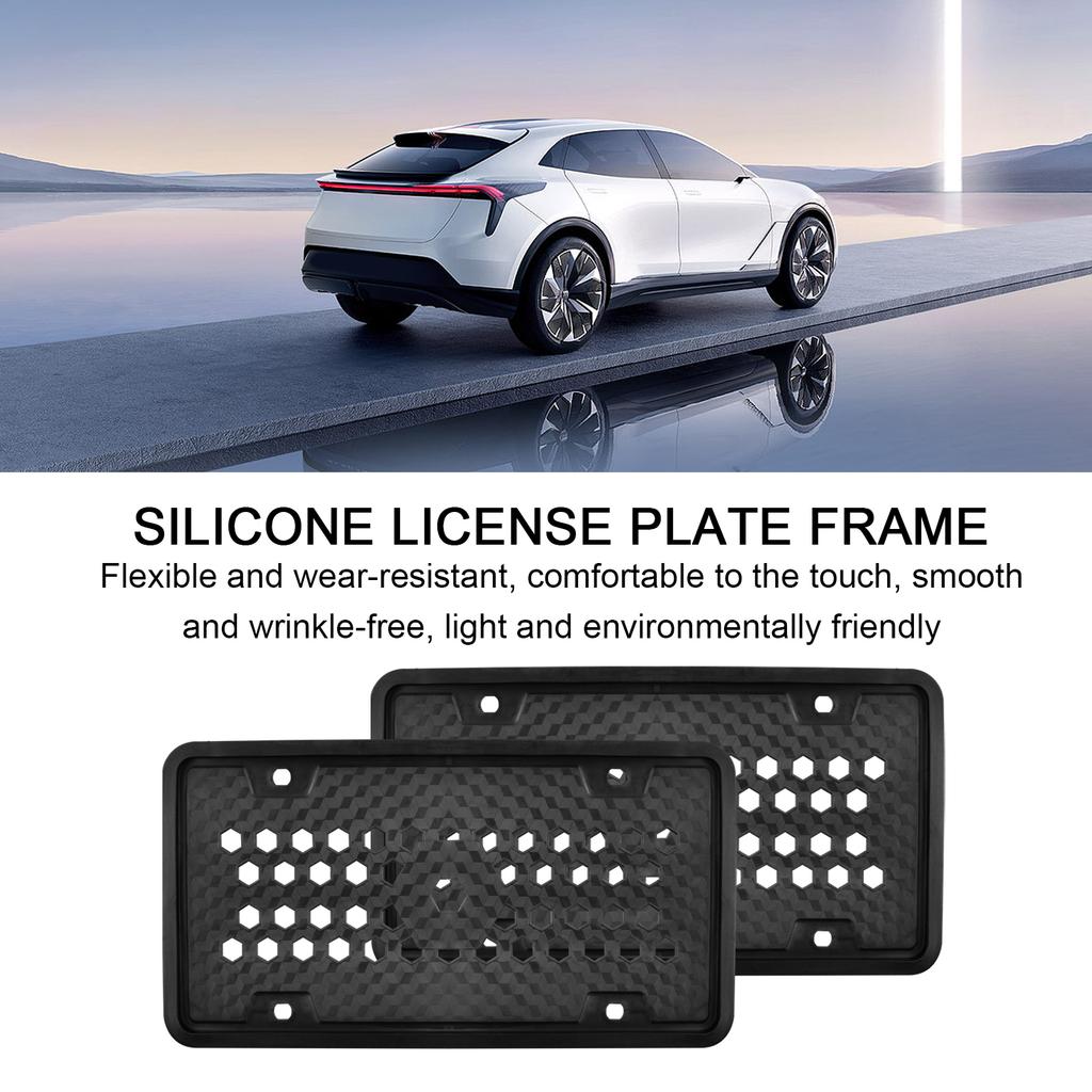 2 Pcs Silicone Stars Honeycomb Drainage Holes Black Standard License Plate Frames 4 Screw Holes Custom Black Matte License Plate Covers Frames 6