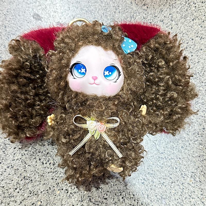 Cute Plush Doll Keychain With Soft Curly Fur And Adorable Big Eyes Perfect For Bag Decor Birthday Gifts For Kids Girls