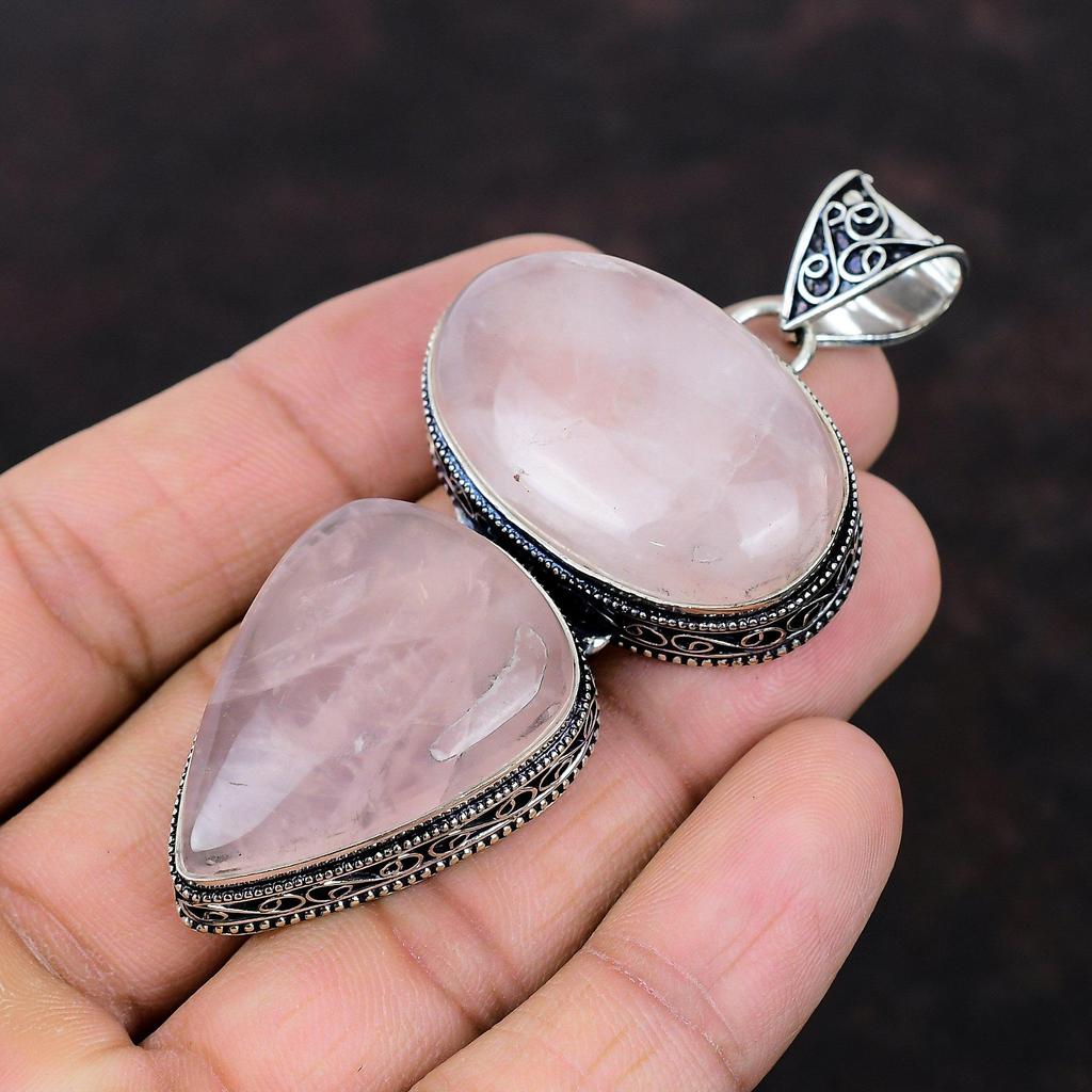 Rose Quartz Gemstone Pendant Unique Jewelry Vintage Pendant 925 Sterling Silver Pendant Handmade Elegant Pendant Silver Jewelry Gift For Him