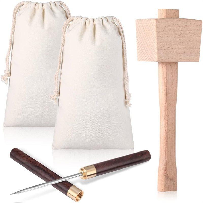 

CYCLI-Reusable Canvas Crushed Ice Bags With Wooden Handle Hammer- 4 Pcs Bag And Ice Mallet Set For Bar For Bartending Tools Kit