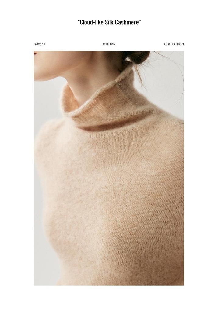 Women's Autumn/Winter Semi-High Neck Cashmere Silk Sweater