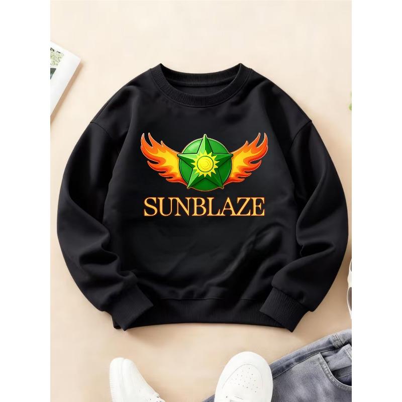 Kids Crewneck Sweatshirt, Cool Fun Sun Star Flame Print Long Sleeve Top for Autumn Winter 110