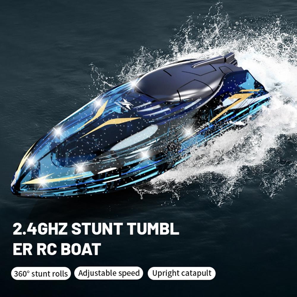 

802 High Speed RC Boat 5 Channel Stunt Boat 2.4G Remote Control with LED Lights Transparent Black