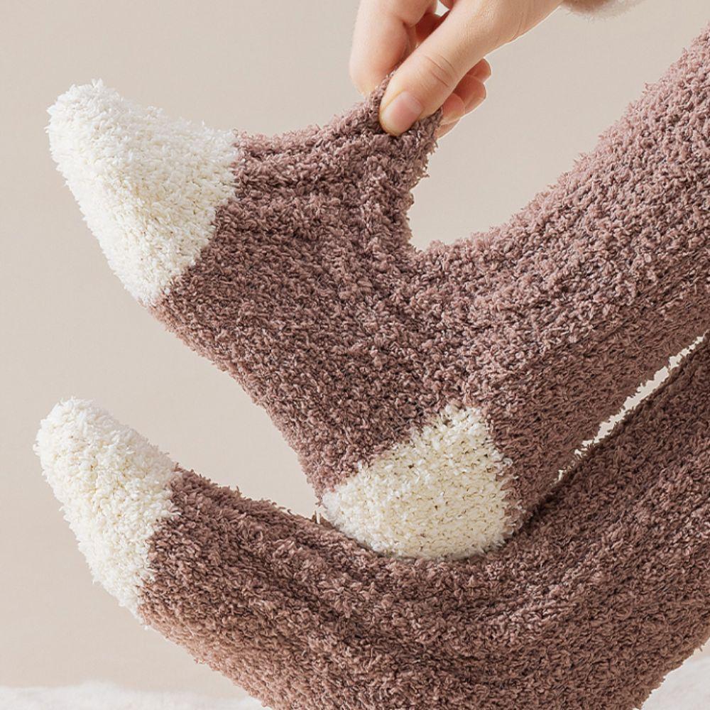 3Pairs Sleeping Coral Fleece Socks Winter Mid Tube Socks Women Solid Color Floor Plush Socks  Autumn