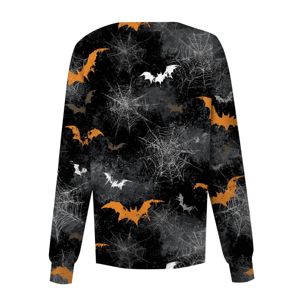 Women's Casual Long Sleeve Button Down Halloween Print Top for Costume Wear