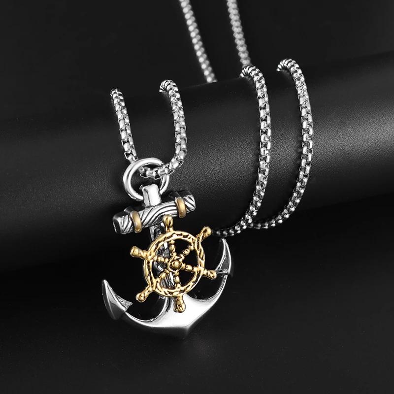Vintage Retro Anchor Wheel Boat Ship Pendant Necklace Chain Unisex Men Women Fashion Gothic Amulet Talisman Jewelry Party Gift