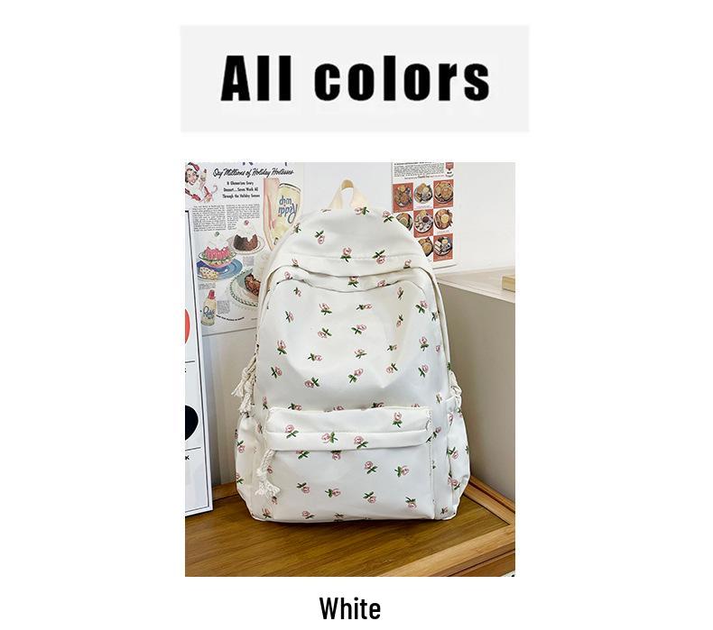 Japanese Style Floral Lightweight Travel Backpack - Large Capacity, Minimalist Print for Students