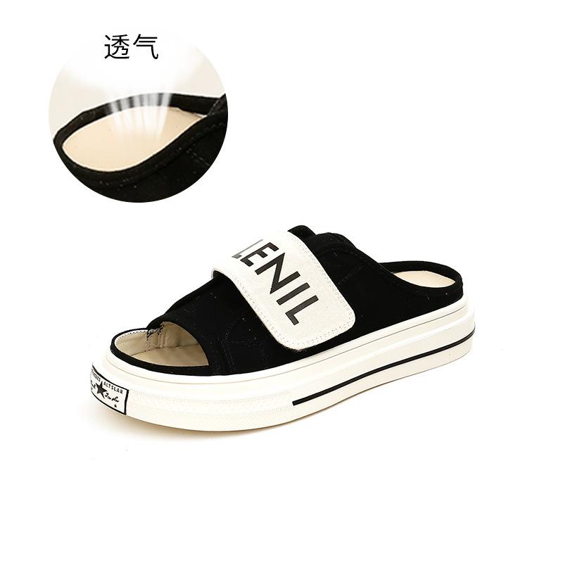 Canvas slippers women's 2025 summer new cool slippers girls wear fashion flat-bottomed Velcro beach slippers women