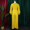 Women Pleated Jumpsuits Rompers Elegant V Neck Long Sleeve Plus Zize Floor Length Party Rompers Clothe Women Pants