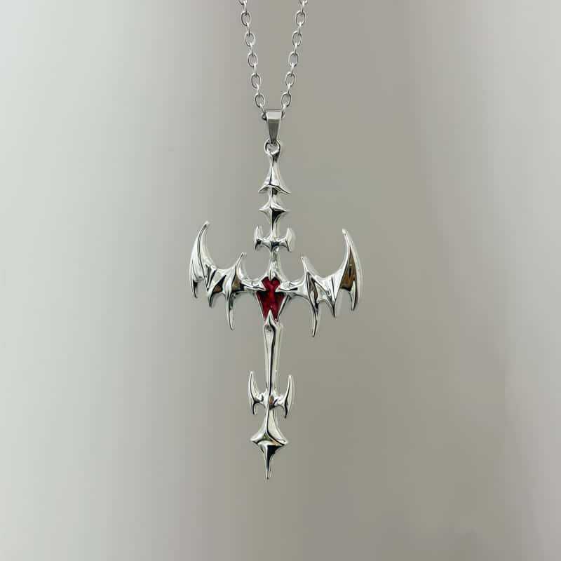 Punk Gothic Flame Cross Necklace - Y2K Retro Aesthetic